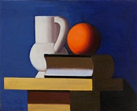 Arrangement with white jug, orange and book by Vilhelm Lundstrøm