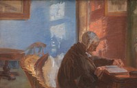 The artist's mother Ane Hedvig Brøndum in the red living room by Anna Ancher