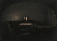 Interior Artificial light by Vilhelm Hammershøi