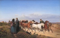 Jutland farmers on their way home from market with their horses by Jørgen Valentin Sonne