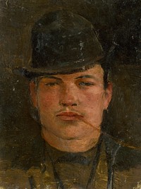 Head of a lad with a stiff hat and a cheroot by Ladislav Mednyánszky
