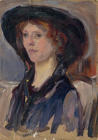 Head study of a girl in a hat