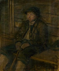 Young shepherd sitting by Ladislav Mednyánszky