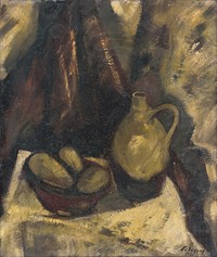 Still life with potatoes and a jug
