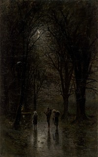 Road through the woods (night travelers at a cross) by Ladislav Mednyánszky