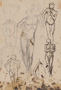 Studies and sketches of standing male nudes by Ladislav Mednyánszky