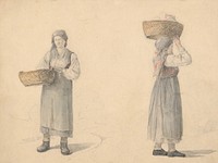 Two studies of a girl with a basket