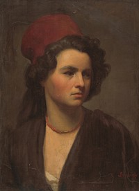 Portrait of a girl in a red scarf.