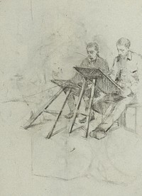 Two male figures with drawing boards