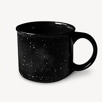 Black enamel mug isolated, off white design
