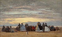 The Beach at Villerville (1864) impressionism by Eug&egrave;ne Boudin.