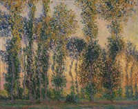 Claude Monet's Poplars at Giverny, Sunrise (1888) impressionism oil painting.