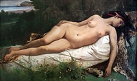 Resting Nymph (1870) neoclassical oil painting by Anselm Feuerbach.