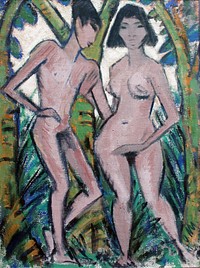 Adam and Eve (1913-1922) modern art  painting by Otto Mueller.