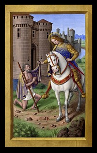 Saint Martin of Tours cutting his cloak in two, miniature from the Grandes Heures of Anne of Brittany (1503-1508) by Jean Bourdichon.