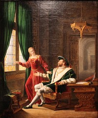 Français : François Ier montre à Marguerite de Navarre, sa sœur, les vers qu'il vient d'écrire sur une vitre avec son diamant, œuvre de 1804 par Fleury François Richard, exposée au Musée des beaux arts de Lyon en 2014.