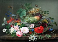 Still life with fruit basket (1827) painting by Gottfried Wilhelm Voelcker.