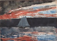 Schooner at Sunset (1880) watercolor by Winslow Homer