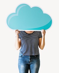 Person holding large cloud cutout