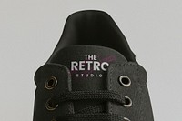 Black canvas sneaker shoes label mockup psd