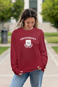 Long sleeve shirt mockup psd, college apparel for university students