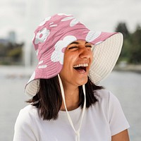 Bucket hat mockup psd, pink floral design, fashion accessory