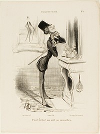 “Oh blast! I don't seem to be able to tie a knot!” plate 4 from Coquetterie by Honoré-Victorin Daumier