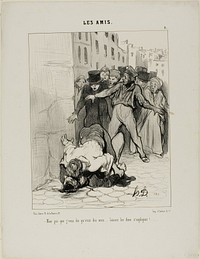 “- But I am telling you, they are friends.... they are just expressing themselves to each other,” plate 9 from Les Amis by Honoré-Victorin Daumier