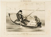 The Novice Sailor. “Devil... rowing is much more difficult than I thought! And to really enjoy myself I would rather stick peas.,” plate 19 from Les Canotiers Parisiens by Honoré-Victorin Daumier