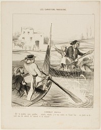 A Naval Combat. “- So, you insulted my flag!.... just you wait, just wait till I'll sink you with a broad side!..... or even better I'll splash you with water from left and right and behind and....” plate 20 from Les Canotiers Parisiens by Honoré-Victorin Daumier