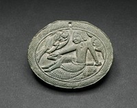 Oval Cosmetic Box Lid with a Man Being Entertained by a Lyrist