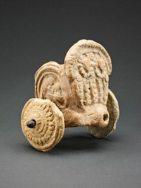 Toy Cart with Lion Charging a Warrior on the Side and Wheels with Lotus Motifs