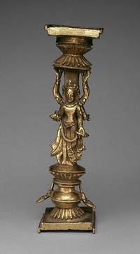 Pillar Support of an Addorsed Female Bodhisattva and an Offering Goddess