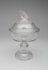 "Old Abe/Frosted Eagle" pattern covered compote on pedestal by Crystal Glass Company (Manufacturer)