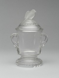 "Old Abe/Frosted Eagle" pattern covered sugar bowl by Crystal Glass Company (Manufacturer)