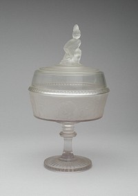 "Westward Ho!/Pioneer" pattern covered compote on pedestal by Gillinder and Sons (Manufacturer)