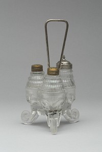 "Jumbo"/Elephant pattern cruet stand with three bottles by Canton Glass Company (Manufacturer)