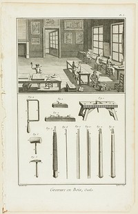 Wood Engraving, Tools, from Encyclopédie by A. J. Defehrt