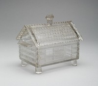 "Log Cabin" pattern covered dish by Central Glass Company (Manufacturer)