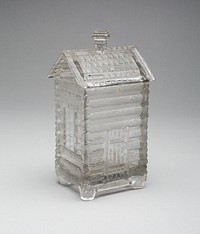 "Log Cabin" pattern marmalade covered jar by Central Glass Company (Manufacturer)