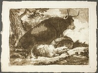 A Bull and Two Sheep by Pierre Lelu