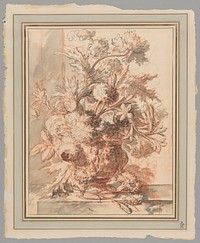 Flowers in an Urn Decorated with Putti, on a Plinth by Jan van Huysum