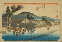 Ishibe: Megawa Village (Ishibe, Megawa no sato), from the series "Fifty-three Stations of the Tokaido (Tokaido gojusan tsugi no uchi)," also known as the Hoeido Tokaido by Utagawa Hiroshige