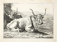 Two Roman Bulls Resting, from Die Zwiete Thierfolge by Johann Christian Reinhart