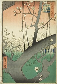 Plum Garden at Kameido (Kameido Umeyashiki), from the series "One Hundred Famous Views of Edo (Meisho Edo hyakkei)" by Utagawa Hiroshige