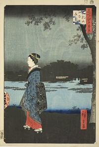 Night View of Matsuchi Hill and the San’ya Canal (Matsuchiyama San’yabori yakei), from the series "One Hundred Famous Views of Edo (Meisho Edo hyakkei)" by Utagawa Hiroshige