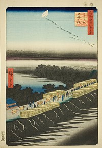 Nihon Embankment, Yoshiwara (Yoshiwara Nihonzutsumi), from the series "One Hundred Famous Views of Edo (Meisho Edo hyakkei)" by Utagawa Hiroshige