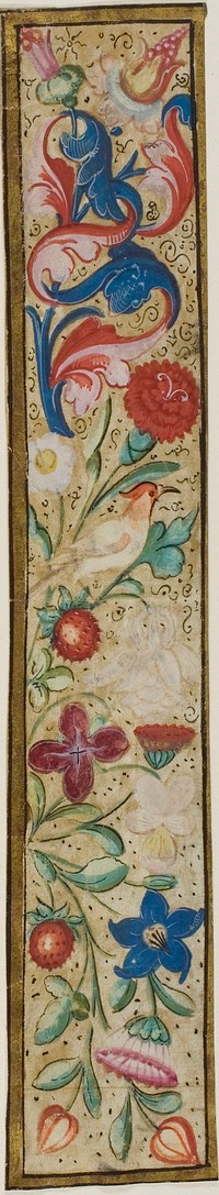 Illuminated Border with Bird, Strawberries and Flowers from a Choir Book by Unknown illuminator