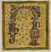 Decorated Initial "N" with Terme (or Grotesque) and Urn from a Manuscript