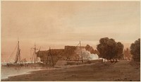 A Boatyard at the Mouth of an Estuary by Thomas Girtin